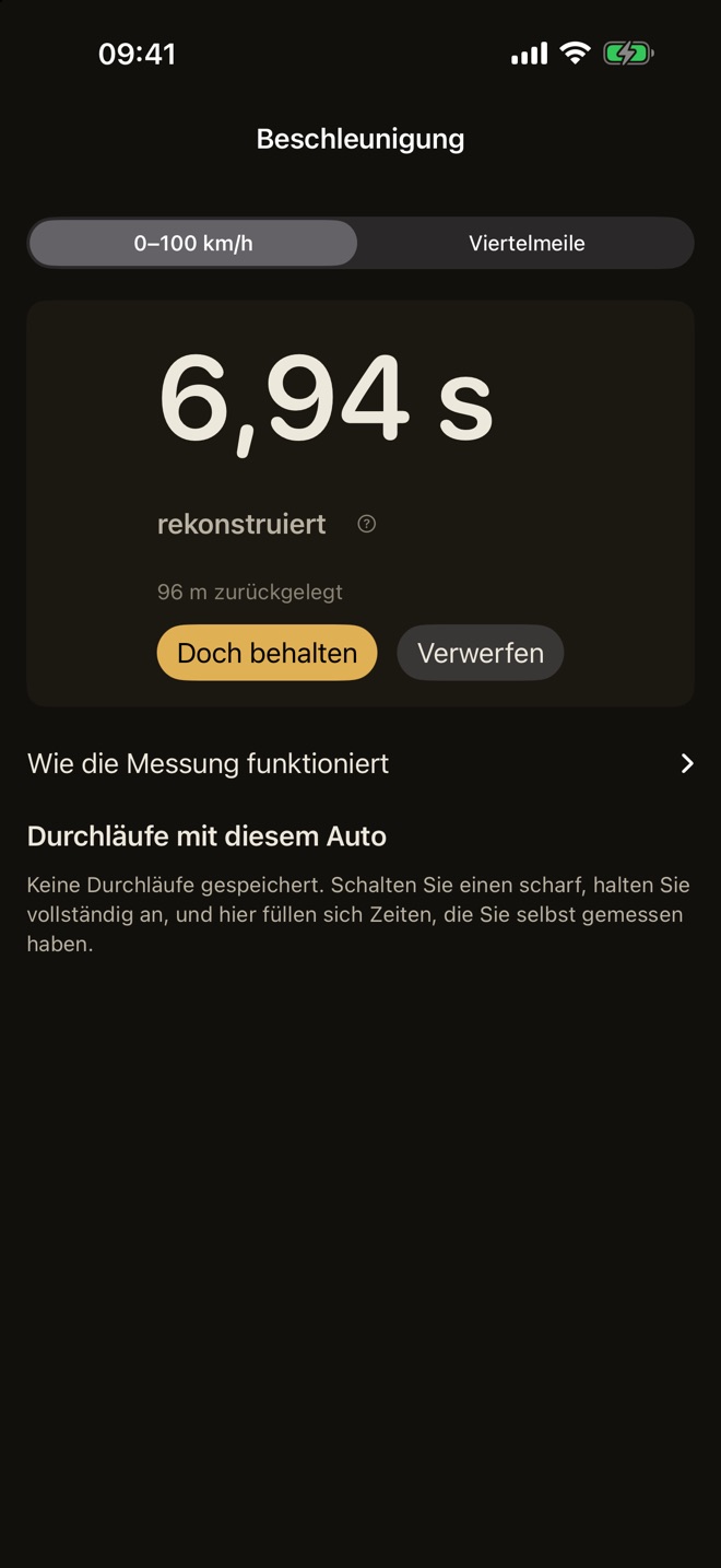 Beschleunigungsergebnis: 0–100 km/h in 6,94 Sekunden