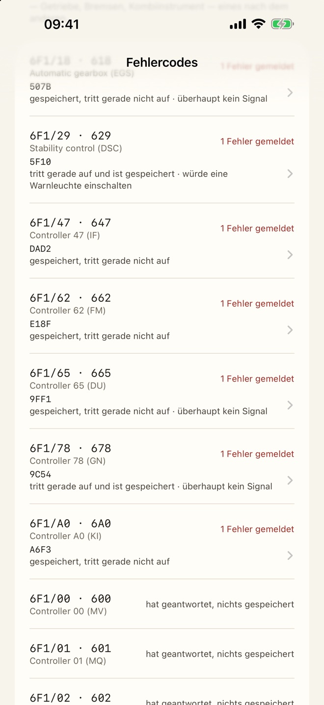 Jedes Steuergerät abgefragt